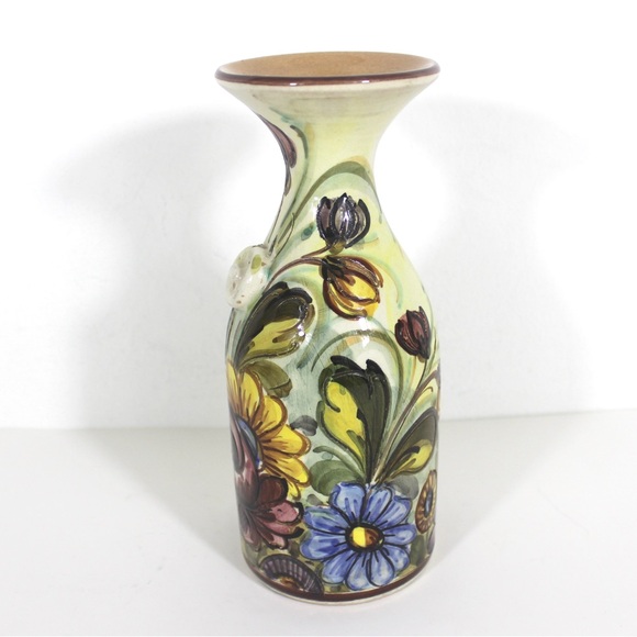 Vintage Italian Ceramic Vase or Carafe, Signed S.C. Castelli Hand Painted Floral - Picture 5 of 8